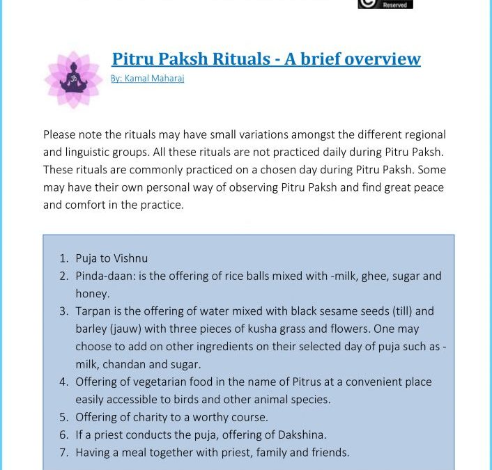 Pitru Paksh Rituals – A brief overview